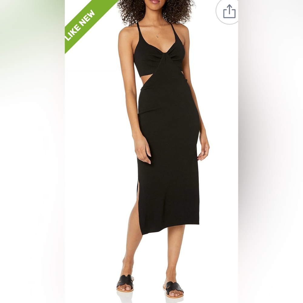 The Drop ‘Zuri’ Black Knit Fitted Midi Dress Cut Out Midriff